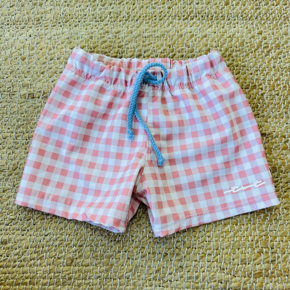 Tidewater tots pink and white gingham swim trunks size 2T southern preppy
